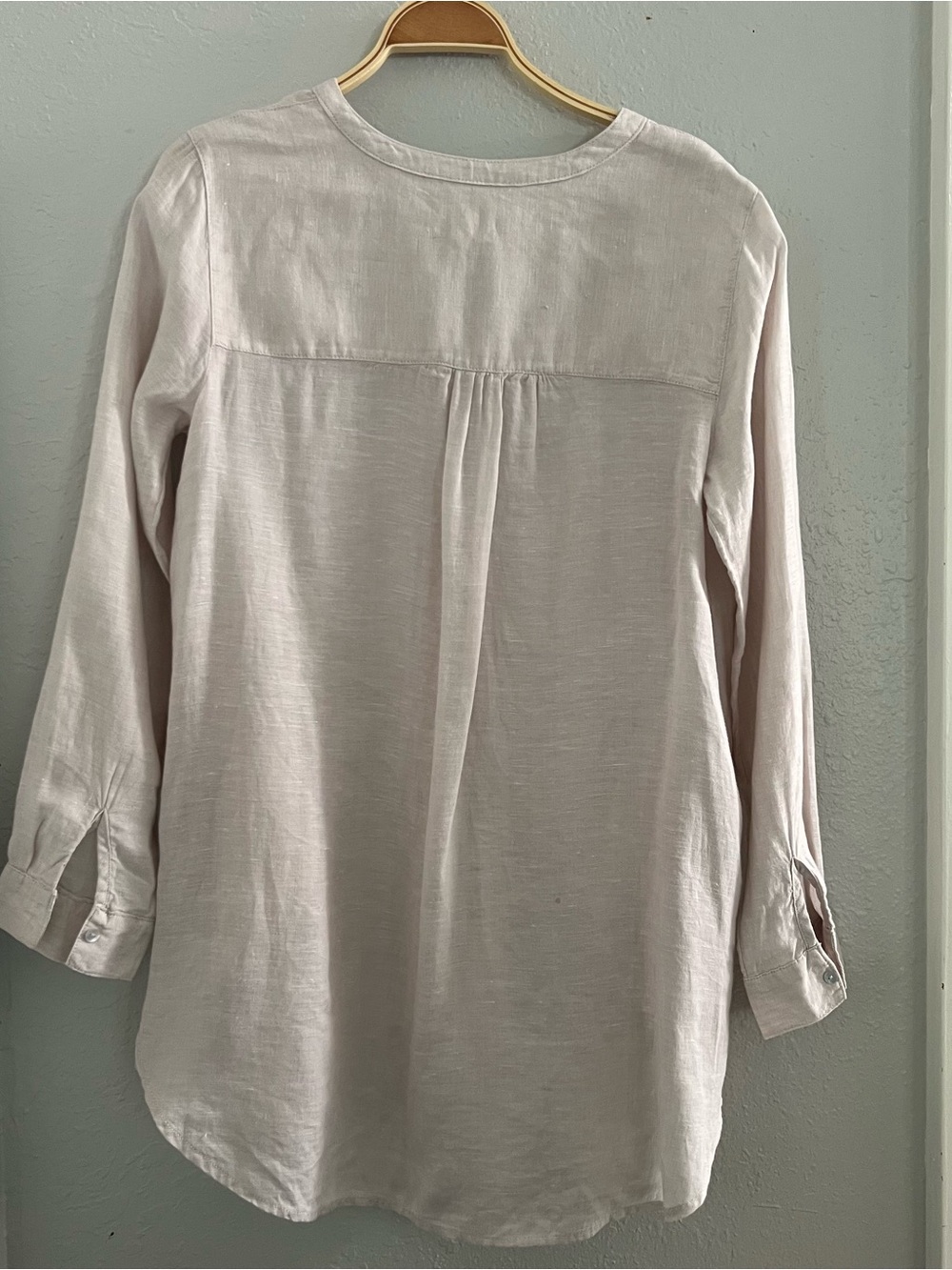 Sigrid Olsen 100% Linen Top Light Beige Taupe Button-Front Tunic Pockets Sz M - Picture 3 of 7
